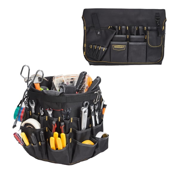 Oxford Fabric Tool Bag Fits 30cm Diameter Bucket, Heavy Duty Tool Organizer with Multiple Pockets & Loops for Storage, Black Tool Tote for Workshop Garage Construction (Bucket Not Included)