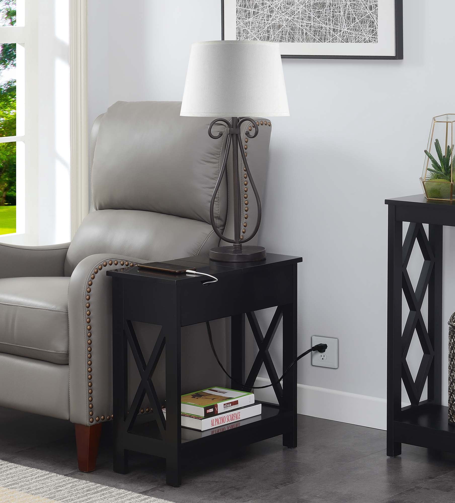 Convenience Concepts Oxford Flip Top End Table with Charging Station, Multiple Finishes