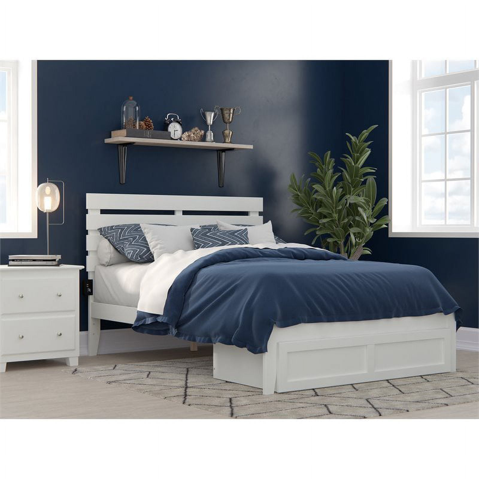 Oxford White Full Bed with Foot Drawer and USB Charger