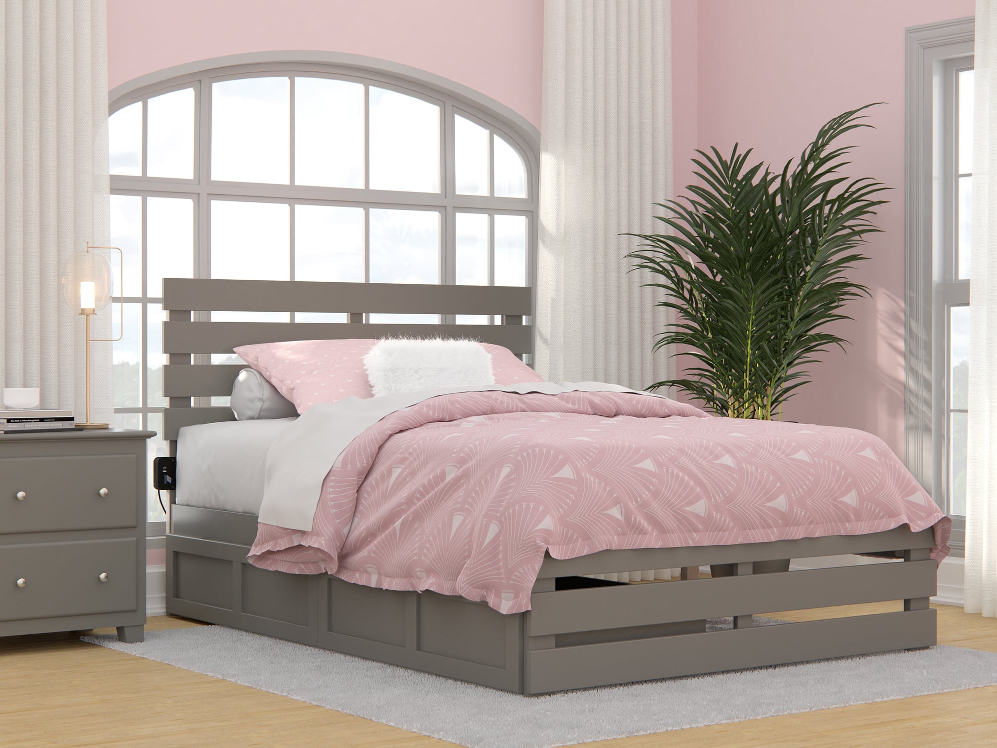 Oxford Gray Full Bed with USB Charger and Storage Drawers