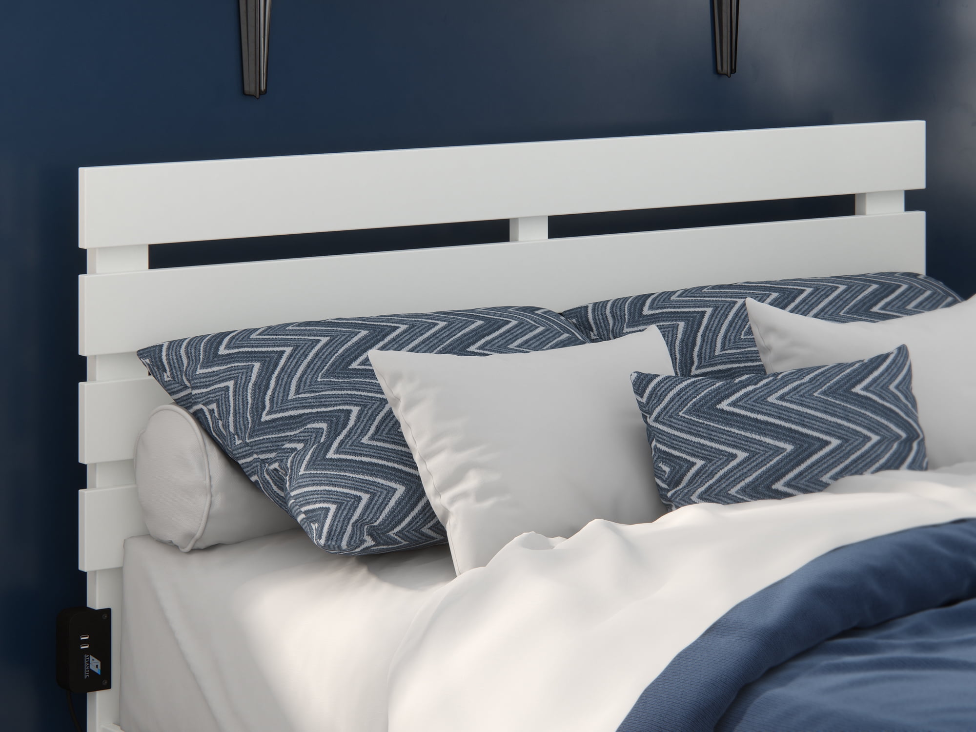 Oxford Full Headboard in White with USB Turbo Charger