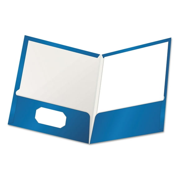 Oxford High Gloss Laminated Paperboard Folder, 100-Sheet Capacity, 11 x 8.5, Blue, 25/Box