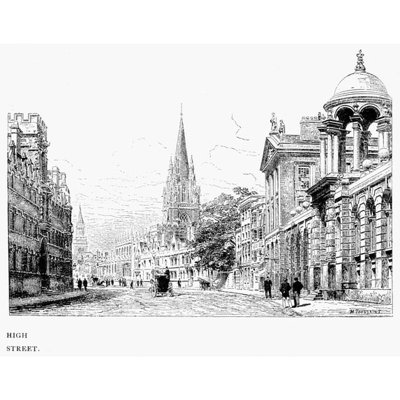 Oxford High Street C1880. Na View Of High Street Oxford England. Etching By Henri Toussaint C1880. Print by