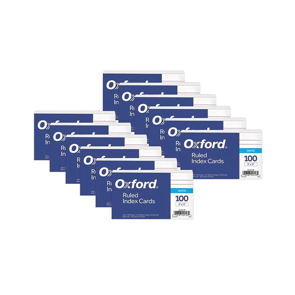 Oxford Index Cards, 3" x 5", Ruled, 100 Per Pack, 12 Packs