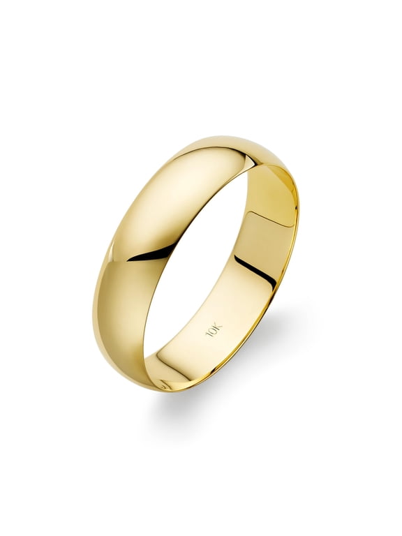 Men's 10K Solid Gold Wedding Band, 5mm, Classic Fit, High-Polish Ring, 10K Yellow Gold (Stamped for Authenticity), Size 10