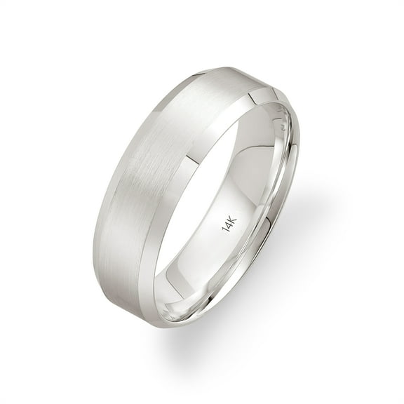 Oxford Ivy Men's Solid 14K White Gold 6MM Comfort Beveled Edge Wedding Band (Available Ring Sizes 8-12 1/2) Size 9