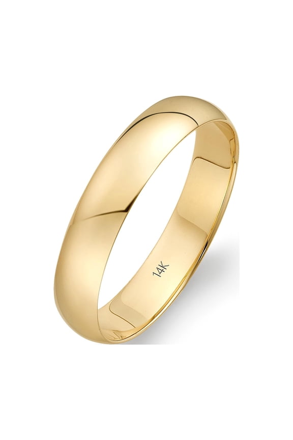 Wedding Band Solid 14K Yellow Gold 4mm Plain Ring, Size 9