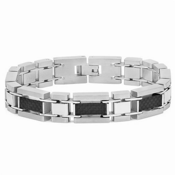 Oxford Ivy Mens Stainless Steel & Carbon Fiber Link Bracelet