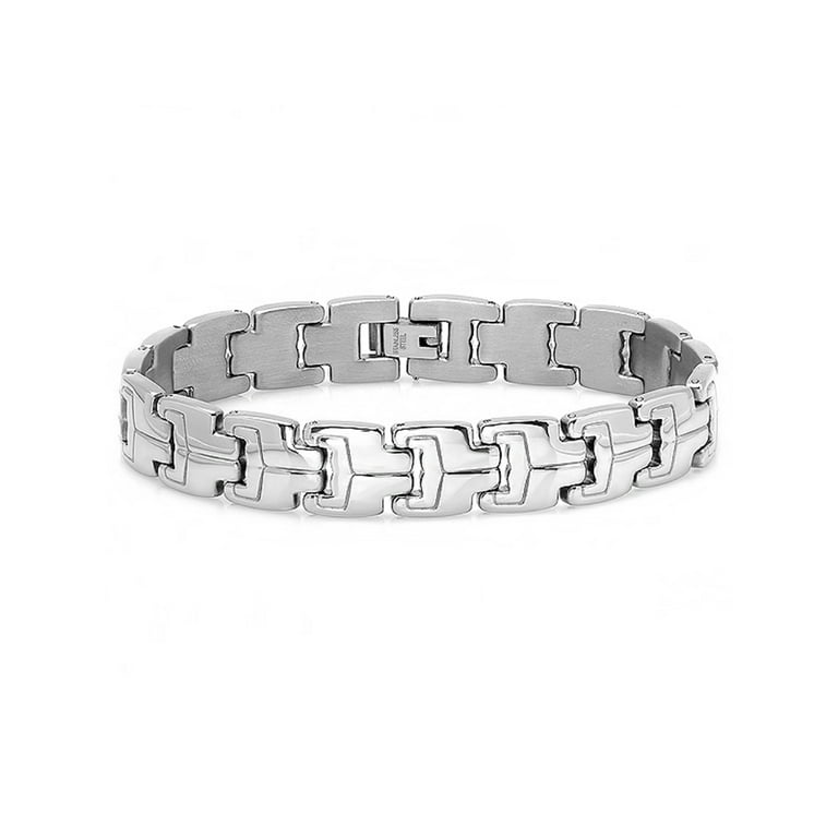 Oxford Ivy Stainless Steel Silver Colored Patterned Link Men s Bracelet