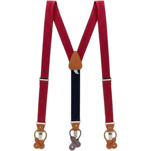 Oxford Kent by SuspenderStore Men's Red & Navy Polka Dot Suspenders by Oxford Kent - CONVERTIBLE