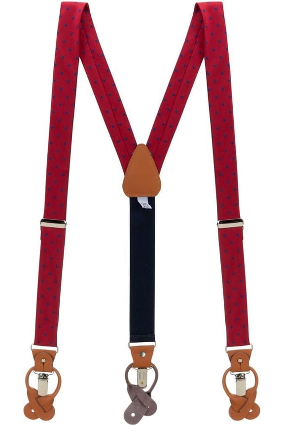 Men's Red & Navy Polka Dot Suspenders by Oxford Kent - CONVERTIBLE