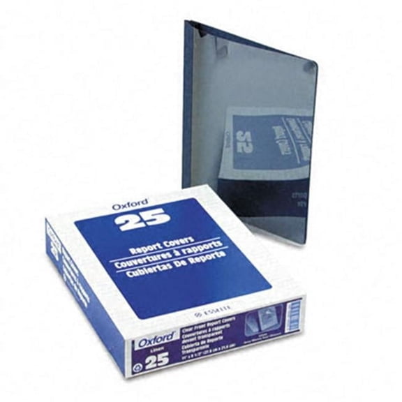 Oxford Linen Paper Report Cover- Tang Clip- Letter- 1/2'' Capacity- Clear/Navy- 25/Box