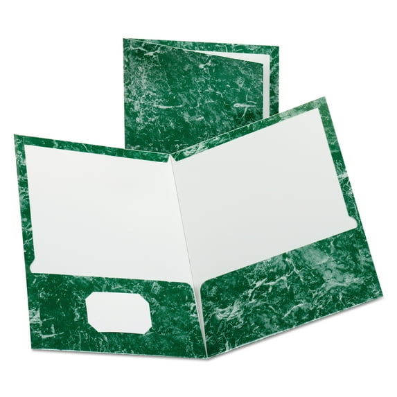 Oxford Marble Design Laminated High Gloss Twin Pocket Folder, Emerald Green, 25/box -OXF51617