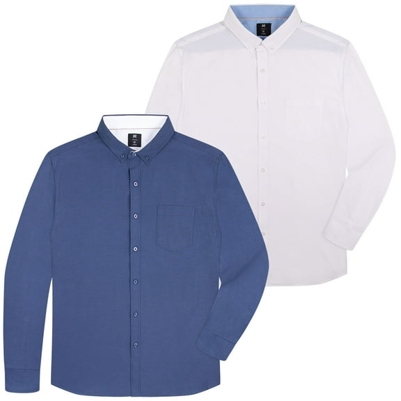 Oxford Men’s Dress Shirt, 2 Pack, Long Sleeve Button Down, Casual Fit with Big and Tall Sizes, Solid Modern Colors