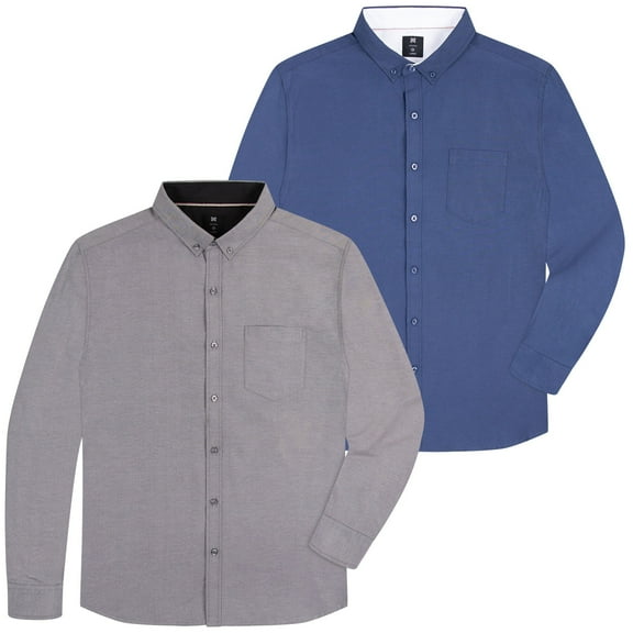 Oxford Men’s Dress Shirt, 2 Pack, Long Sleeve Button Down, Casual Fit with Big and Tall Sizes, Solid Modern Colors