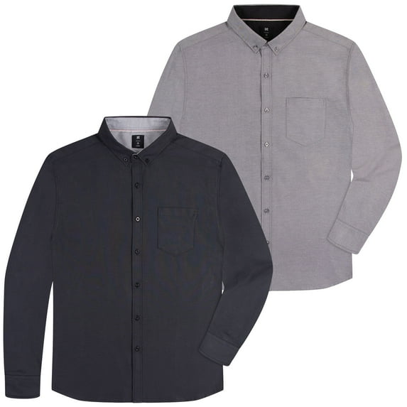 Oxford Men’s Dress Shirt, 2 Pack, Long Sleeve Button Down, Casual Fit with Big and Tall Sizes, Solid Modern Colors