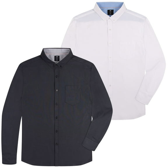 Oxford Men’s Dress Shirt, 2 Pack, Long Sleeve Button Down, Casual Fit with Big and Tall Sizes, Solid Modern Colors