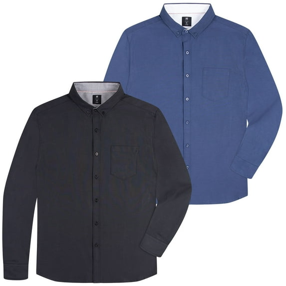 Oxford Men’s Dress Shirt, 2 Pack, Long Sleeve Button Down, Casual Fit with Big and Tall Sizes, Solid Modern Colors