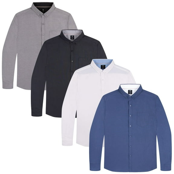 Oxford Men’s Dress Shirt, 4 Pack, Long Sleeve Button Down, Casual Fit with Big and Tall Sizes, Solid Modern Colors