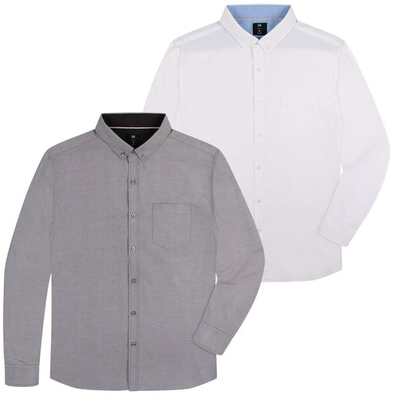 Oxford Men’s Dress Shirt, 2 Pack, Long Sleeve Button Down, Casual Fit with Big and Tall Sizes, Solid Modern Colors