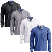 Oxford Men’s Dress Shirt, 4 Pack, Long Sleeve Button Down, Casual Fit with Big and Tall Sizes, Solid Modern Colors