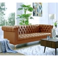 thumbnail image 1 of Oxford PU Leather Button Tufted with Gold Nailhead Trim Gold Metal Y-leg Sofa, Camel Brown, 1 of 5