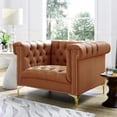 thumbnail image 1 of Oxford PU Leather Button Tufted with Gold Nailhead trim Gold Metal Y-leg Club Chair, Camel Brown, 1 of 5
