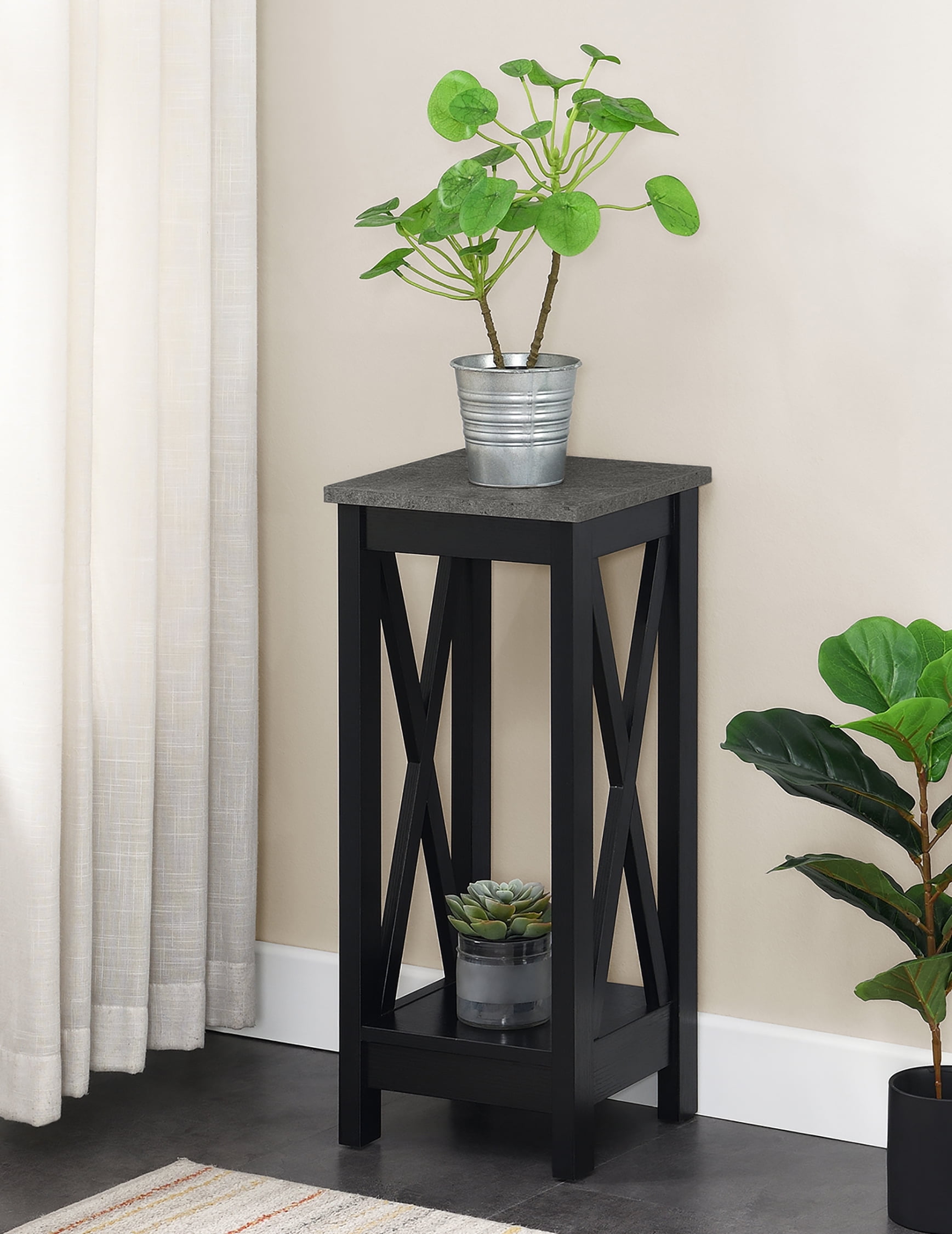 Oxford 26" Black and Cement MDF 2-Tier Plant Stand