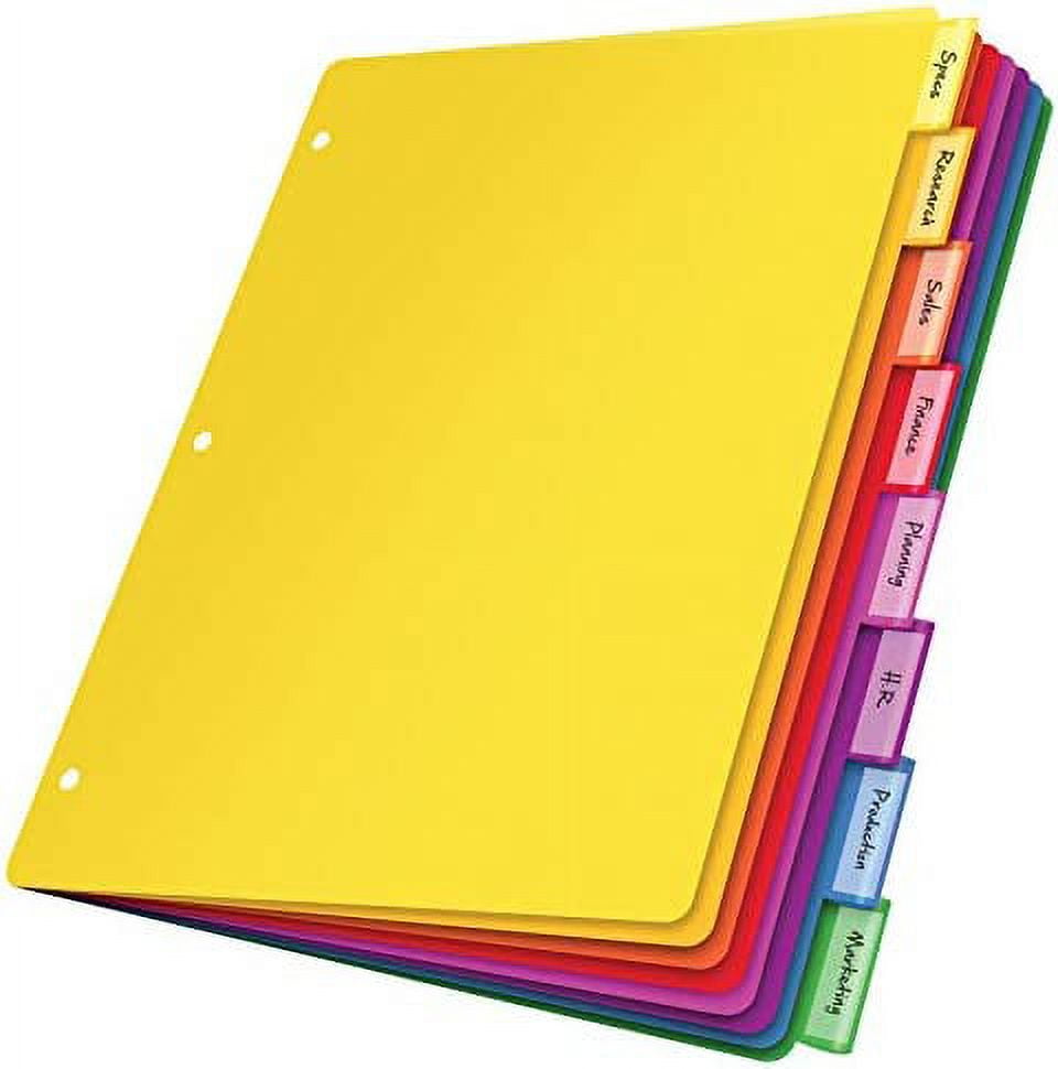 Oxford Plastic Binder Dividers, 8 Tab, Insertable Multicolor Tabs