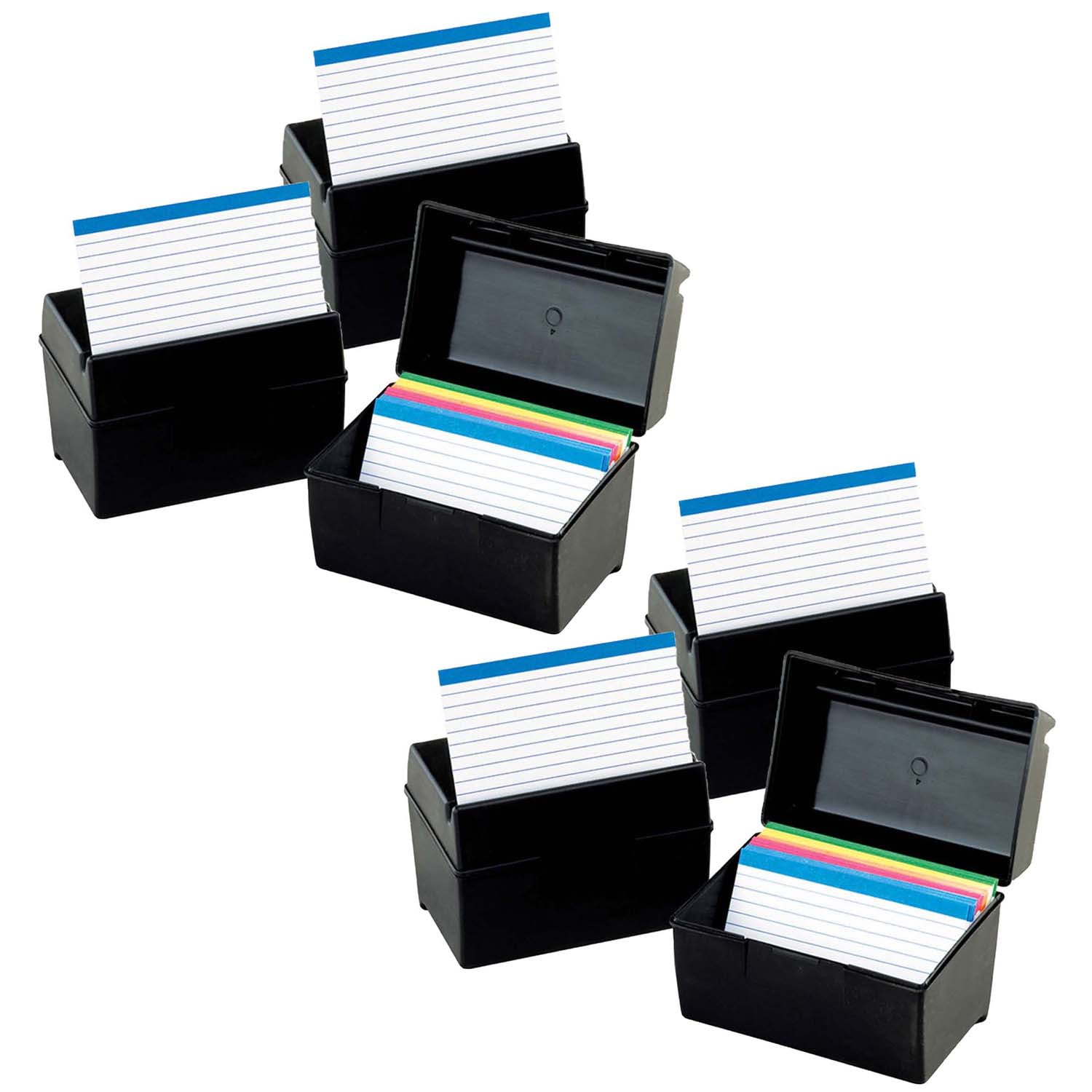 Oxford Plastic Index Boxes, 3 X 5, 300 Cards Capacity, Black, Pack of 6