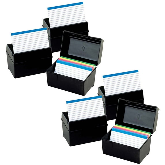 Oxford Plastic Index Boxes, 3 X 5, 300 Cards Capacity, Black, Pack of 6