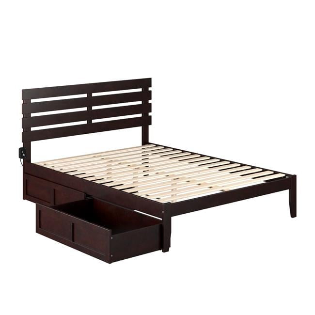 Espresso Queen Wood Frame Bed with Storage Drawers and Slats