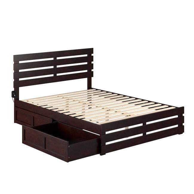 Espresso Queen Wood Frame Bed with Storage Drawers and Slats