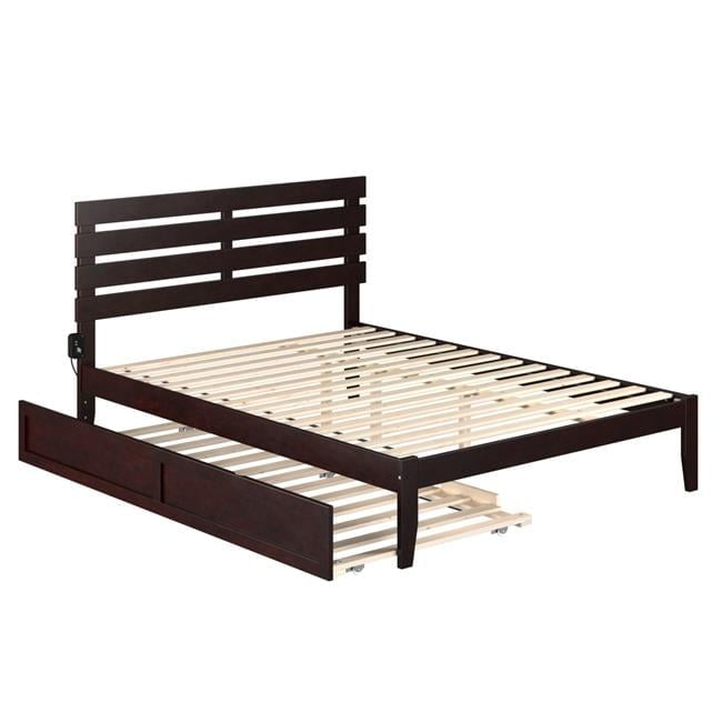 Espresso Queen Platform Bed with Twin XL Trundle and Storage Drawers
