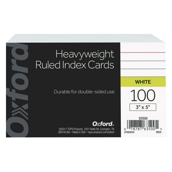 Oxford Ruled Heavyweight Index Cards, 3 x 5 inches, 100 Pack, White