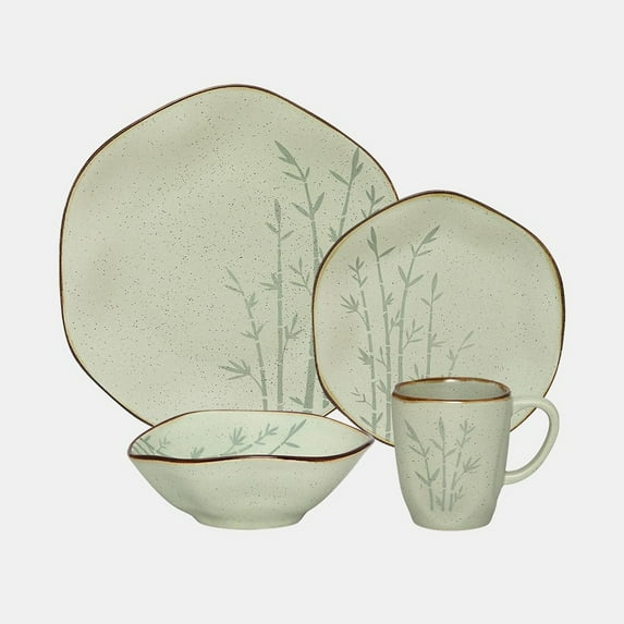 Oxford Ryo, Bamboo Porcelain 16 Piece Dinnerware Set, Service for 4