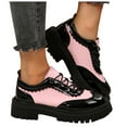thumbnail image 1 of Oxford Shoes for Women Round Toe Trendy Wingtip Splice Leather Color Block Platform Lug Sole Lace up Dress Loafers Pink Size 7.5, 1 of 8