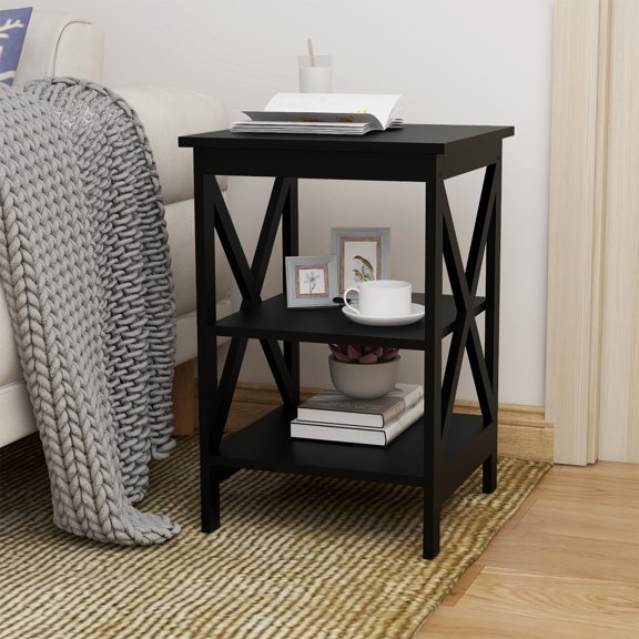 Oxford Side Table, Small End Table with MDF Legs and UV Lacquered Surface, X-Leg Accent Table for Living Room, Black