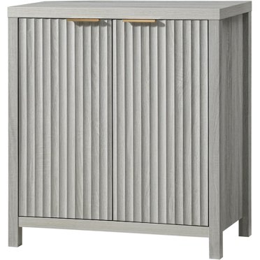 Modern Fluted Sideboard Cabinet With Adjustable Shelves - Natural Oak Storage Console For Living Room & Entryway