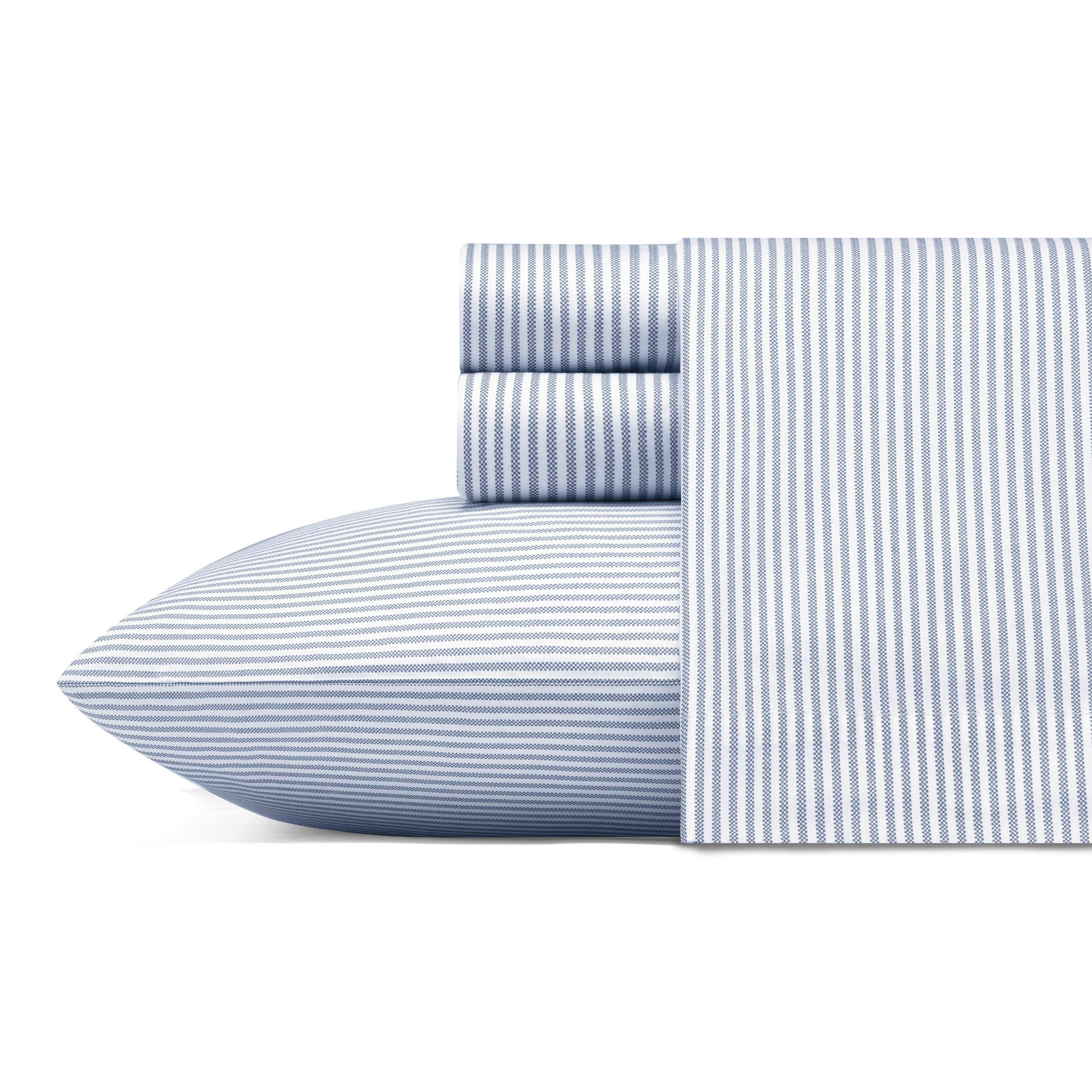 Twin Blue Cotton Percale Stripe Sheet Set