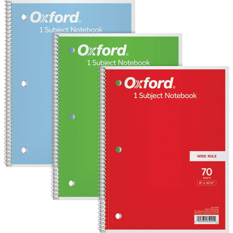 Oxford, TOP65029, Wide Rule 1-Subject Spiral Notebook, 3 / Pack
