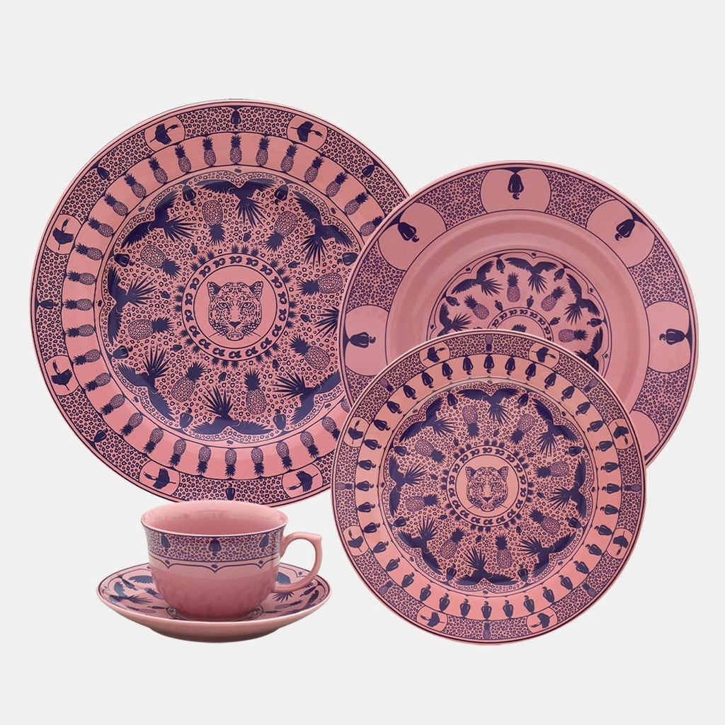 Terra Brasilis Pink and Blue Porcelain 20-Piece Dinnerware Set, Service for 4