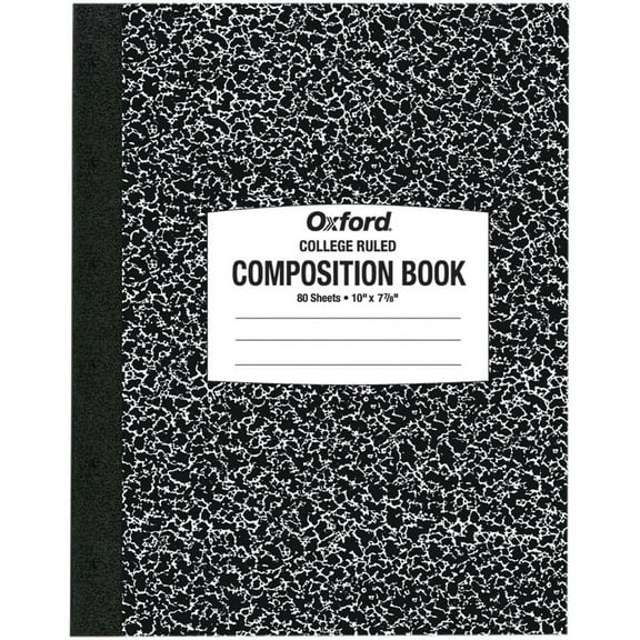 Oxford Tops College-ruled Composition Notebook - 80 Sheets - Stitched - 7 7/8" x 10" - White Paper - Black Cover Marble - 1 Each | Bundle of 2 Each