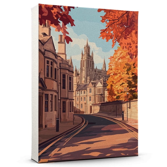 Oxford Travel Canvas, England Canvas Print vintage, Colorful Oxford Decor City Road, England Pictures Wall Art - 102AZ1041