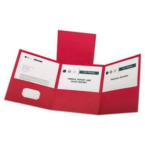 Oxford Tri-Fold Folder w/3 Pockets, 150-Sheet Capacity, 11 x 8.5, Red, 20/Box (59811)