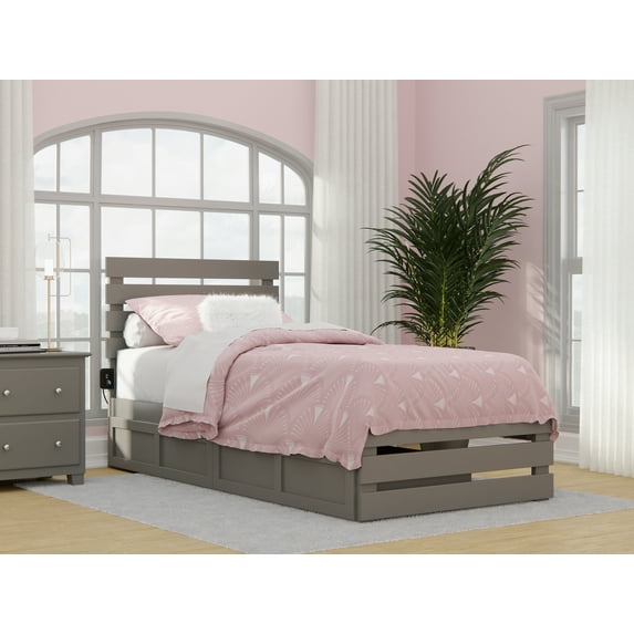 AFI Oxford Twin-XL Wood Platform Bed with Headboard, Footboard & Storage Drawers, Grey