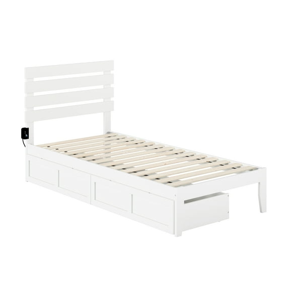 Oxford Twin Extra Long Bed with USB Turbo Charger and 2 Extra Long Drawers in White