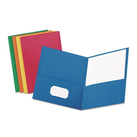 Oxford Twin-Pocket Folder, Embossed Leather Grain Paper, 0.5" Capacity, 11 x 8.5, Assorted Colors, 25/Box