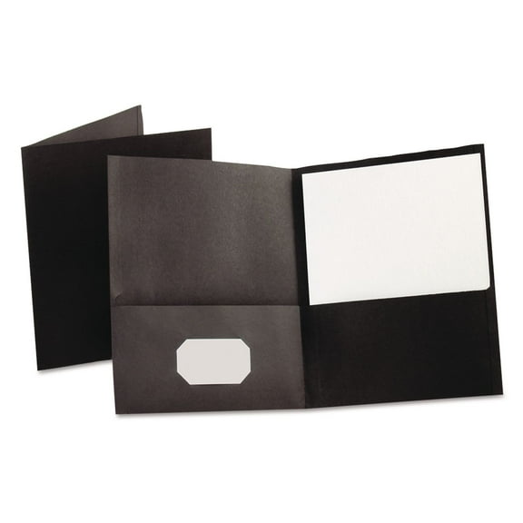 Oxford Twin-Pocket Folder, Embossed Leather Grain Paper, 0.5" Capacity, 11 x 8.5, Black, 25/Box