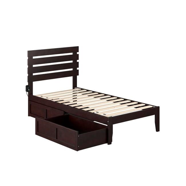 Espresso Twin Wood Storage Bed with Slatted Headboard and Drawers